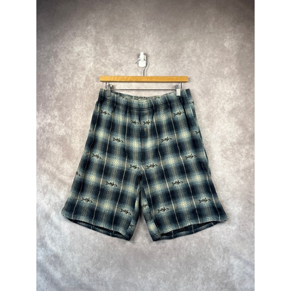 Woolrich Plaid Lounge Flannel Shorts Fishbone‎ Print Elastic Waist Casual Mens - Picture 1 of 9